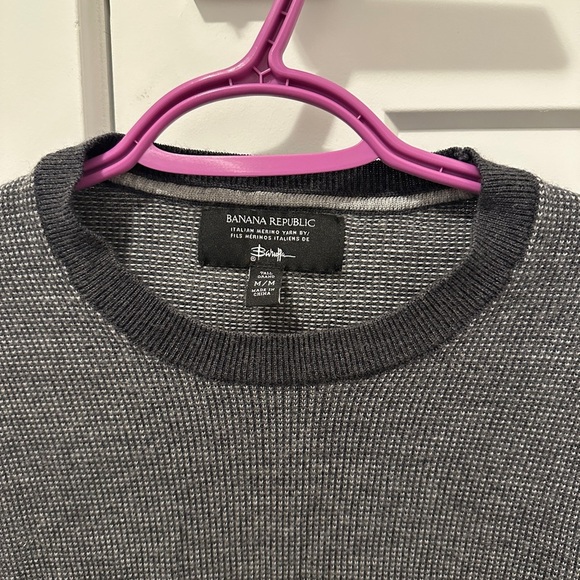 Banana Republic Blue Gray Merino Italian Wool Pullover Sweater Size Medium Tall - Picture 2 of 9